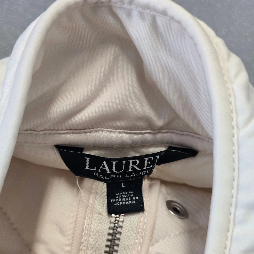 Lauren Ralph Lauren Quilted Vest Womens L Cream Snap Zip Lightweight Jacket